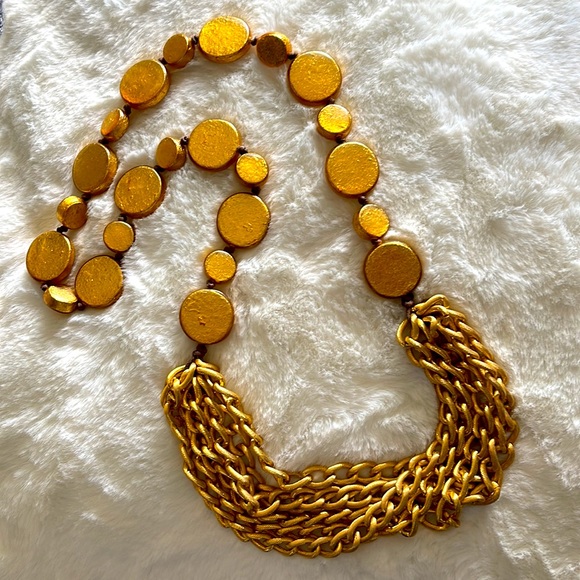 Iconic designer Iris Apfel Rara Avis metallic gold necklace. - Picture 1 of 12